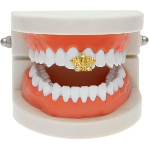 1 Pc Gold Color Teeth Grillz For Men Women Crystal Vampire Fang Grills On Teeth Cosplay Party Teeth Caps Rapper Body Jewelry