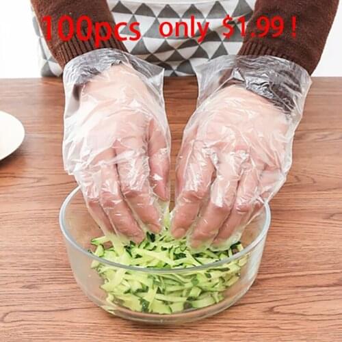 100pcs household disposible gloves plastic transparent oil - proof waterproof thin kitchen protect food gloves cleaning tool