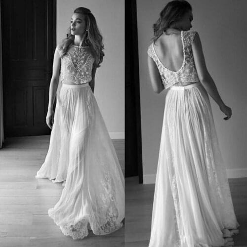 2020 Wedding Dresses Two Piece Sweetheart Sleeveless Low Back Pearls Beading Sequins Lace