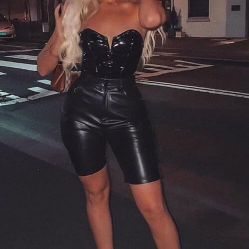 2021 Black PU Leather Bodysuit Women Tops Strapless Bodycon Rompers Womens Jumpsuit Fashion Sexy Party Christmas Playsuits y2k