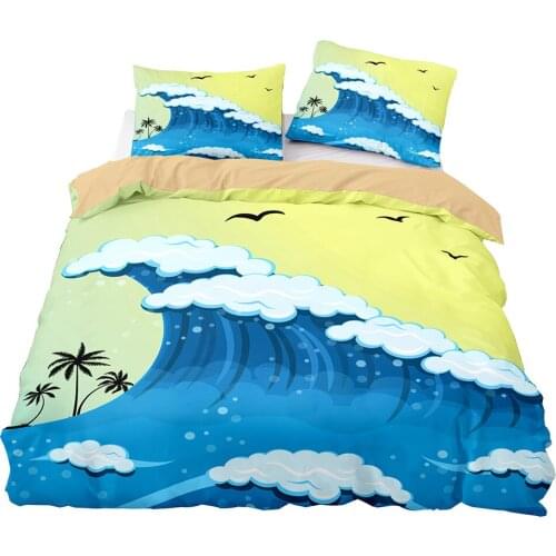 3D Digital Printing Turbulent Sea 3-Piece Bedding Set Sea View Beach Large King Quilt Cover Pillow Case Available All Seasons