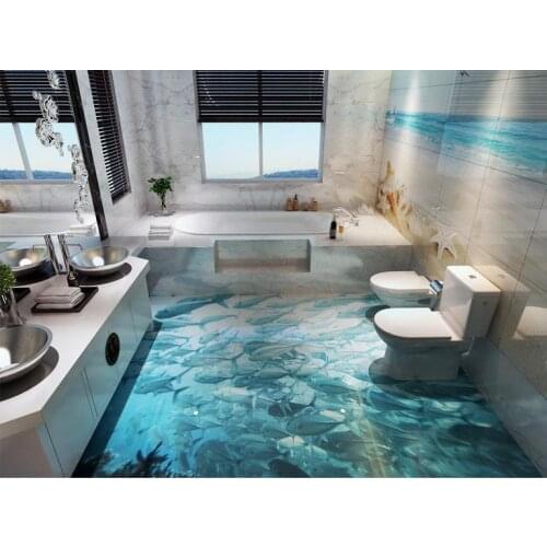 3D Wall paper For Living Room 3D Floor Murals Sea World Blue Fish Group Photo Wall Murals 3D Floor Home Improvement Painting