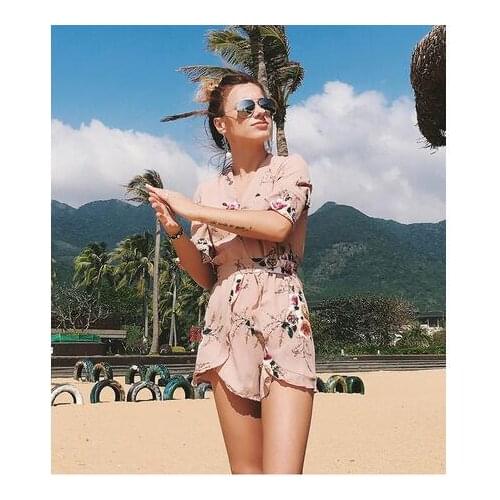 50pcs/lot fedex fast european style woman casual print jumpsuit lady summer print playsuit female floral overall