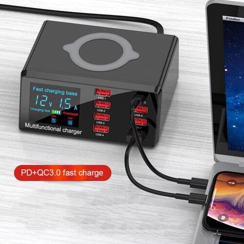 8 Ports QC3.0 Fast Charge Station 100W Wireless USB Charger Smart Charger PD Fast Charger For iPhone Samsung Huawei Smart Phones