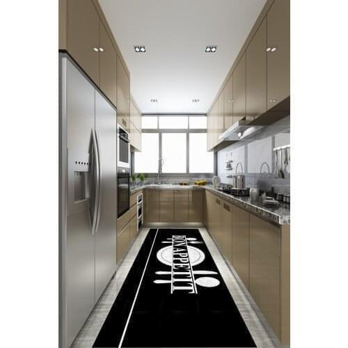 BON APPETIT Black White Kitchen Rug (Machine Washable Non-Slip Leather Base 80cm X 400cm) - CP297