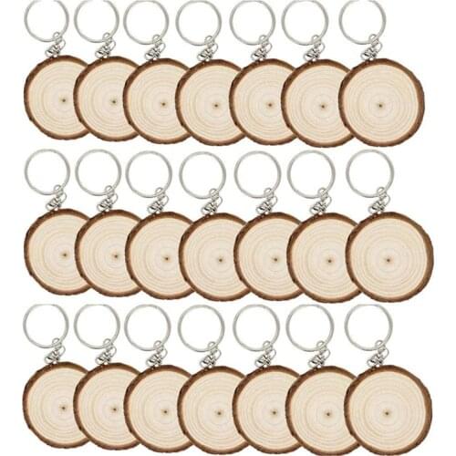 20 Pack Unfinished Wood Slices Keychain Blank Hand-Painted Wooden Keychain Creative Christmas Pendant DIY Wood Keychain