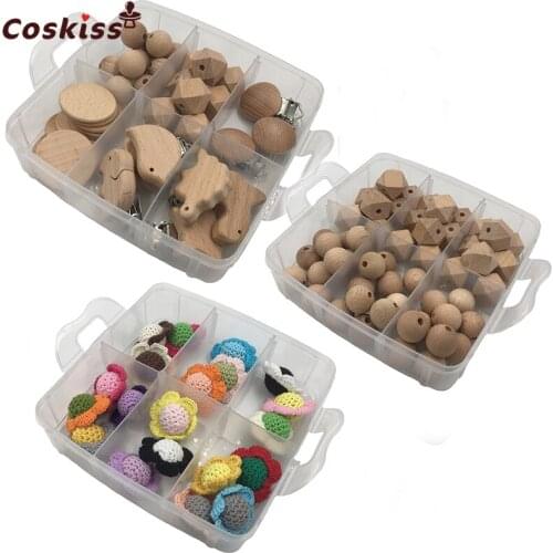 Newest Beech Wooden Beads Teether Crochet Flower Bead Teething in Baby Teethers Necklace DIY Baby Teether Pacifier Clips