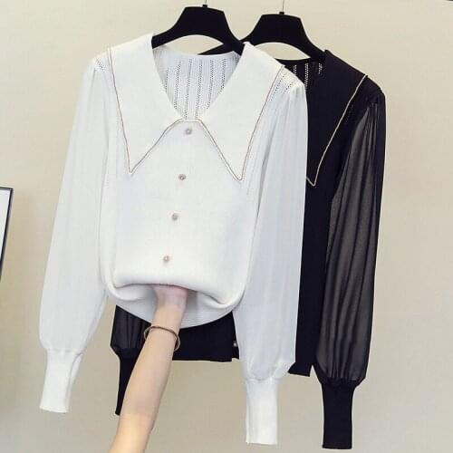 Black White Stitch Knitted Plus Large Size Oversize Korean Style Fashion Pullovers For WomenS Ladies Sweater 2021 Clothes Tops