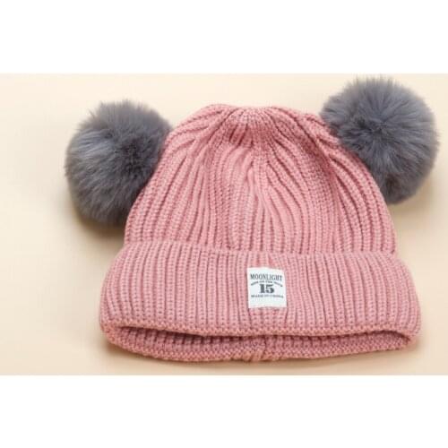 Childrens hat Autumn winter boys winter warm girl autumn winter lovely knit cap with ball children winter children double ball