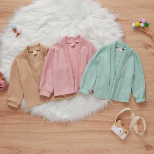 2021 Toddler Baby Rib Knit Cardigan Sweaters Cute Long Sleeve Open Front Solid Color Sweater Coat Autumn Winter Children Tops