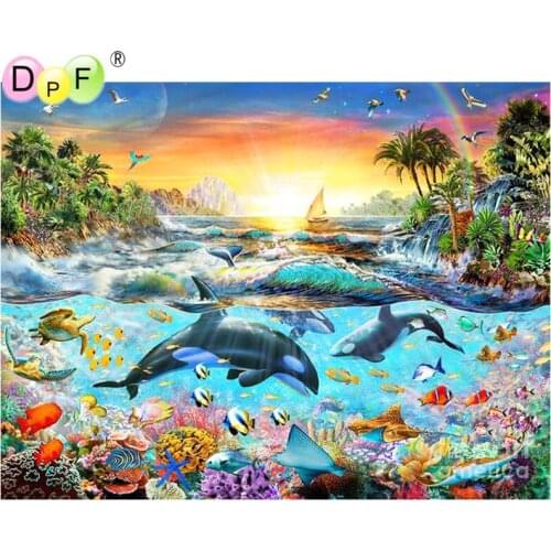 DPF Diamond Embroidery Needlework Bay Dolphin Gift 5D Round full Diamond painting Cross Stitch diamond Mosaic home decor crafts