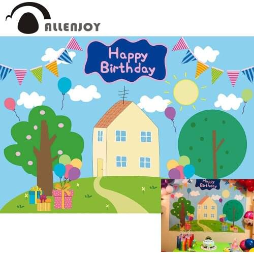 Allenjoy Cartoon Pig Photozone Decor Child Baby Happy Birthday Party Supplies Banners Small Size Vinyl Backdrops Background
