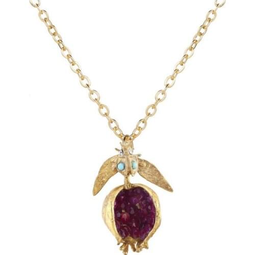 FYSL Light Yellow Gold Color Geometric Shape Garnet Stone Pendant Link Chain Necklace with Wing Jewelry