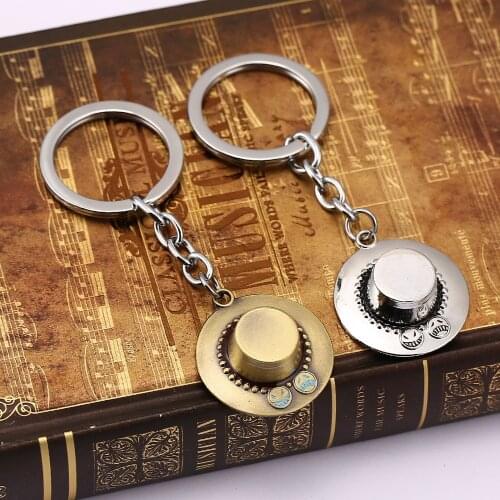 HSIC One Piece Keychain ACE Hat Keychain 3D Vintage Pendants Key chains Metal keyring Anime Keychain For Fans Souvenirs 11939