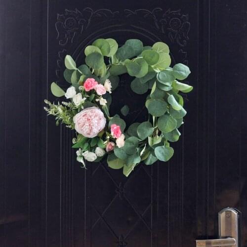 Eucalyptus Artificial Wreath Simulation Spring Flowers Silk Green Plants Holiday Door Decoration Garden Home Furnishings 20 Inch