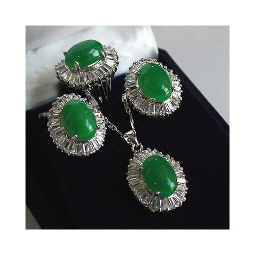Wonderful ladys 10-14mm green beads ring#7/8/9 pendant & earring set AA1013 jewelry set