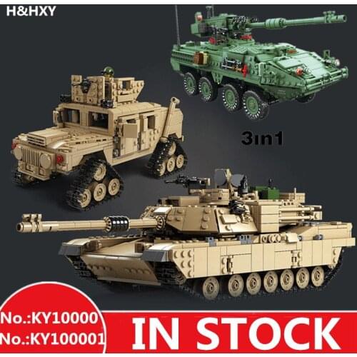 H&HXY Building Blocks Military Theme Tank M1A2 ABRAMS MBT KY10000 1 Change 2 Toys 1463pcs KY 10001 1672pcs 3 in 1 Tank Models