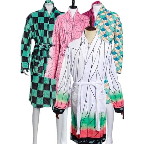 Demon Slayer Kochou Shinobu Cosplay Bathrobe Coral Fleece Bath Robe Sleepwear Costumes Gown