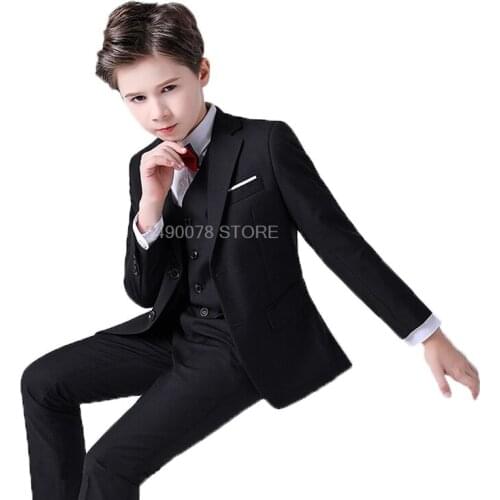 Flower Boys Luxurious Wedding Suit Kids Jacket Vest Pants Bowtie 4Pcs Dress Children Piano Show Performance Party Costume