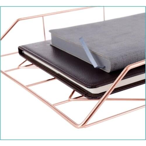 Creative Hollow-out File Folder Rose Gold Magazine File Holder Desk Wire Iron File Tray Organizer Home Office Supplies