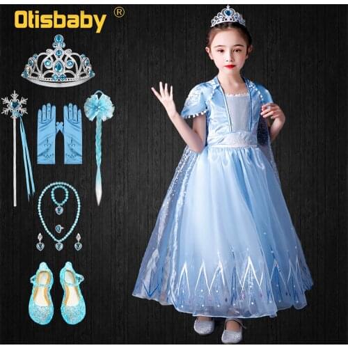 Summer Princess Elsa Dress Birthday Pageant Light Blue Dresses for Girls Age 2 3 4 5 6 7 8 9 10 Childrens Halloween Costumes