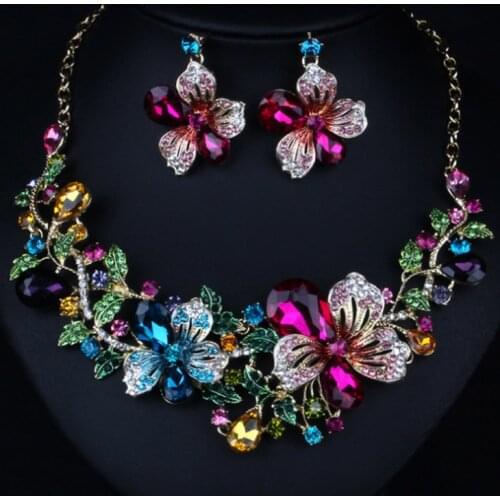 Zlxgirl jewelry Classice Fashion womens wedding jewelry sets colorful Enamel flower necklace with earring accessory