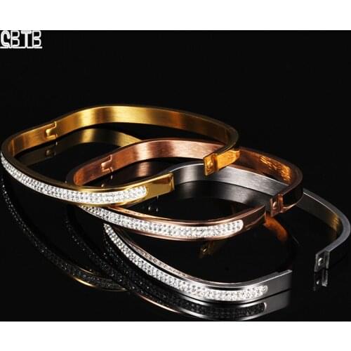 Fashion Hot Popular Bracelet Womens Crystal Stainless Steel Square Concealed Bangle Bracelet Engagement Birthday Holiday Gift