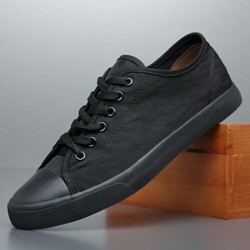 Men Vulcanized Shoes Mens Fashion Casual all black gray solid Colors Sneakers Shoes Men Vulcanized flats Canvas Shoes A32-05