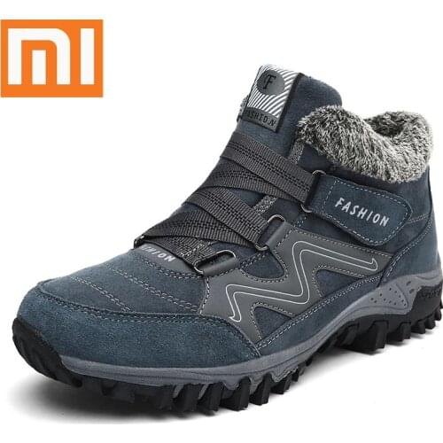 Xiaomi Winter Men Warm Boots with Fur Leather Snow Boots Men Winter Work Casual Shoes Sneakers High Top Rubber Ankle Boots