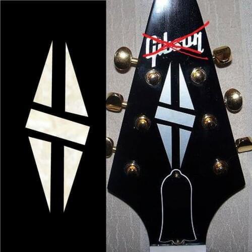 Inlay Sticker Decal Guitar Headstock - Diamond Hatch Gold/White