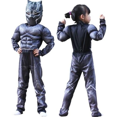 2021 New Kids Black Muscle Costume Cosplay Halloween Party Fancy Dress Jumpsuit Boy and Girl