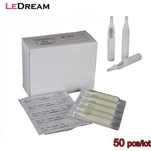 High Quality 50PCS/Lot Disposable White Sterile Tattoo Tips Caps Nozzle Tips Set Kits RT FT DT For Tattoo Needles Accessories