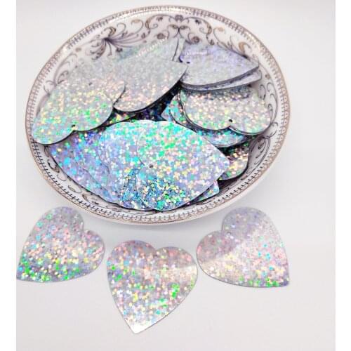 50g 32mm Flat Heart Sequins For Crafts Sewing Accessories Confetti Spangles Paillette Hologram Laser Silver With 1 Hole