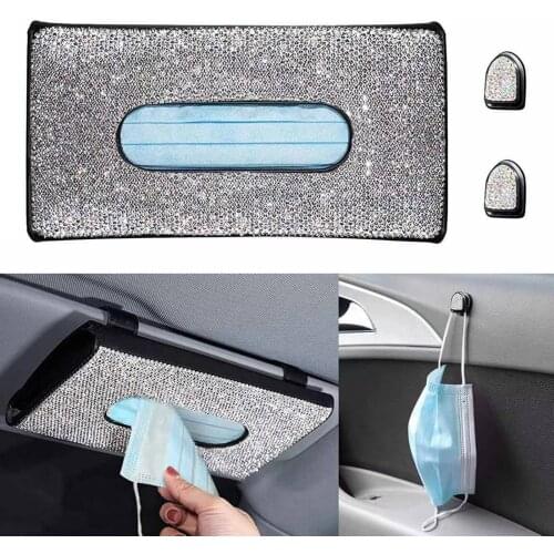 Crystal Car Tissue Box Car Sun Visor Tissue Box Holder Towel Paper Napkin Storage Tissue Box Interior Decor Car Assessoires