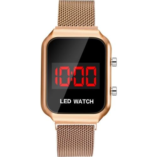 Reloj Mujer New Fashion Mens LED Electronic Watch Stainless Steel Mesh Belt Luminous Watch With Magnet Buckle Ladies Wristwatch