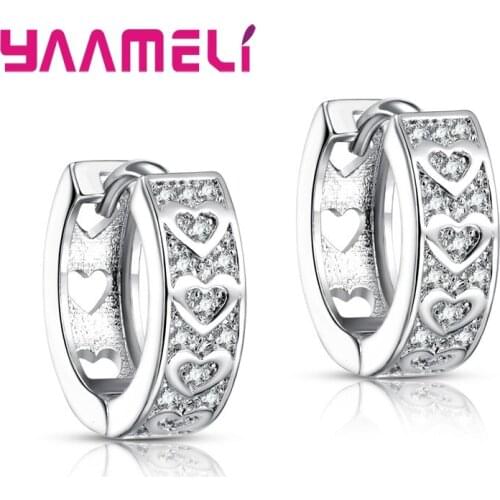 Romantic Gifts for Women Female Heart Loop Hoop Earrings Clear AAA Cubic Zircon Silver Ear Brincos Bijoux