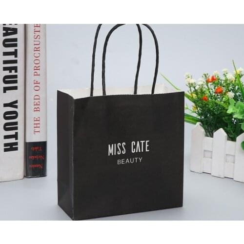 Luxury Black Gift Paper Bag Custom Made Printed Logo Jewelry Packaging Kraft Shopping Paper Bag With Ribbon Handles --XP2004