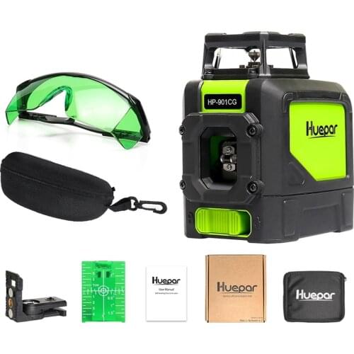 Huepar Laser Level Green Beam Cross Laser Self-leveling 360-Degree with 2 Pluse Modes+Huepar Green Laser Enhancement Glasses