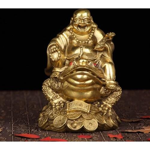 A lucky toad smiling Buddha Buddha Maitreya Ruyi ornaments copper Buddha Feng Shui decoration technology