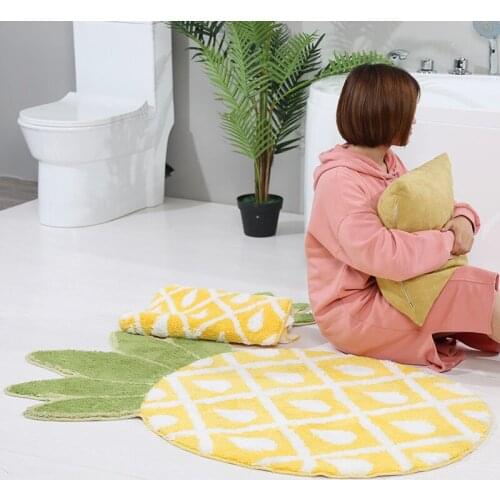 Cute Pineapple Flocking Carpet Water Absorption Pads Machine Washable Area Rug Bathroom Cartoon Carpets Door Living Room