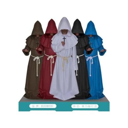 Medieval Cloak Robe Gown Renaissance Monk Costume Cowl Friar Clothing Priest Medieval Halloween Cosplay Costume For Women Men