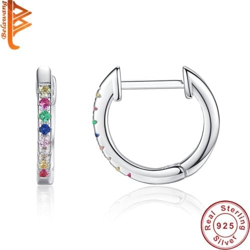 Dazzling Colorful Crystal 925 Sterling Silver Round Hoop Earrings for Women Ladies Party Gift Silver Hoop Earrings Jewelry 2020