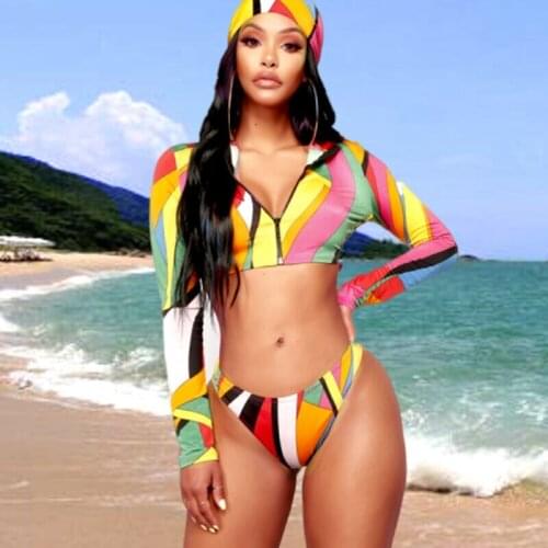 Women Floral Swimwear Sexy Zipper Push Up Long Sleeve Swimwear Swimwear High Waist Swimsuit Bikinis Ladies Beachwear Monokini