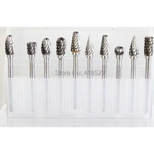 10pcs/set 6mm Tungsten Carbide Rotary File Grinding head cutter Milling cutter CNC Engraving Tool