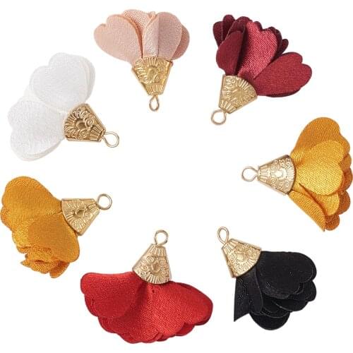 10pcs Cloth Fabric Flower Pendants Charm Flat Base Tassels Charms For DIY Cloth Decoration Earrings Making Jewelry Accessories