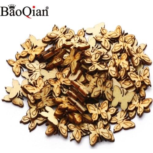 100pcs Small Butterfly Chips Wooden Cutouts Craft Embellishments Home Decor Scrapbooking Wood Art Wedding Decoration 10*10mm
