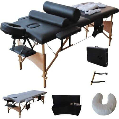 212 x 70 x 85)cm 2 Sections Folding Portable Beauty Bed SPA Bodybuilding Massage Table Set Black