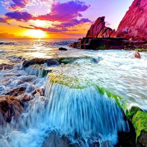 Full Square Drill 5D Diamond Painting Landscape Diy Diamond Embroidery Colorful Waterfall Mosaic Diamond Art Home Room Decor