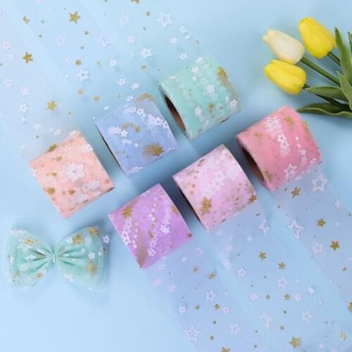 6cm 25Yards Decorative Golden Star Glitter Tulle Ribbon Rolls Wedding Decoration Halloween Party Gift Ribbon