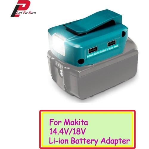 Adapter LED Light Working Lamp Dual USB Mobile Phone Charger For Makita 14.4V/18V Li-ion Battery BL1430 BL1830 DC 12V Output